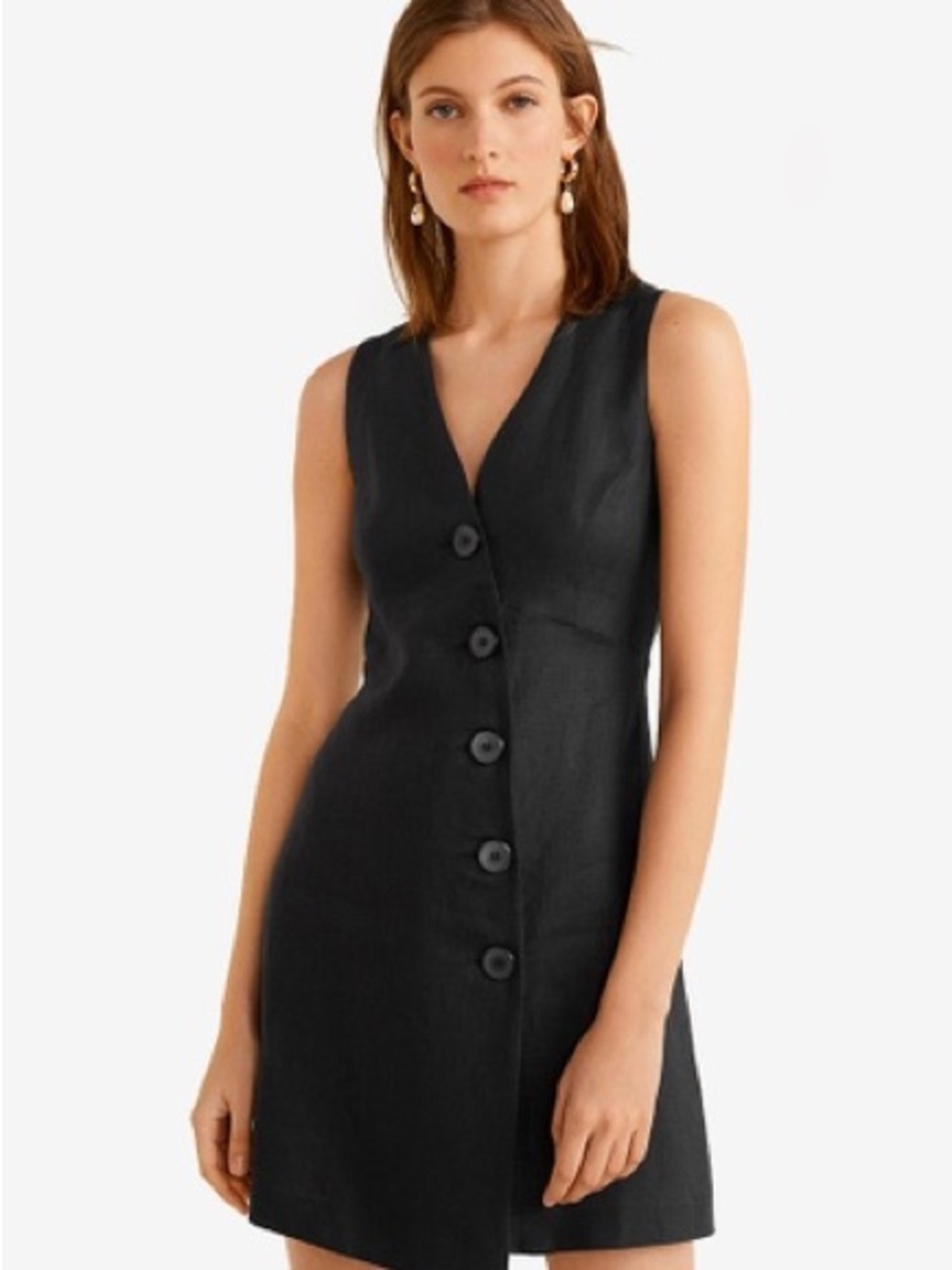 Mango Black Sleeveless V-Neck Button-Front Dress Size 4